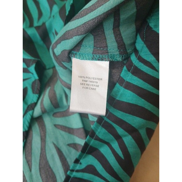 Rachel Roy Blouse Top Womens M Teal Zebra Print Shoulder Pads Satin - Picture 6 of 7